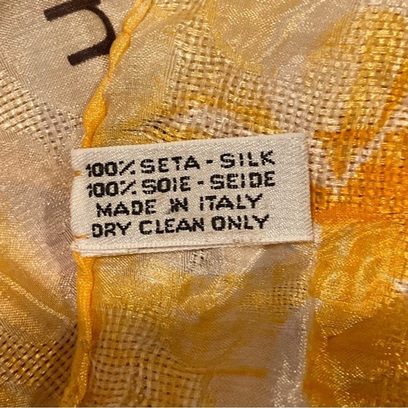 Emanuel Ungaro silk bright yellow, white & purple hued bold floral print scarf - Picture 5 of 5